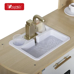 Premium Children Grey Large Wooden Corner Play Kitchen with Interactive Function W10C968